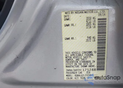 2015 Nissan Altima 2.5/2.5 S/2.5 Sl/2.5 Sv from USA, damaged, VIN 1N4AL3AP2FC175288